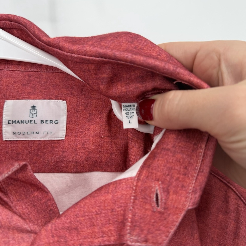 Emanuel Berg Byron Casual Button Down Shirt Size 42 Neck 16.5 Size Large Red - Picture 5 of 10